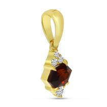 14K Yellow Gold Hexagon Garnet with Diamond Semi Precious Pendant