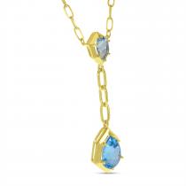 14K Yellow Gold Double Semi Blue Topaz Metal Halo Necklace