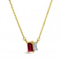 14K Yellow Gold Ruby and Diamond Baguette Duo Necklace