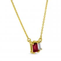 14K Yellow Gold Ruby and Diamond Baguette Duo Necklace