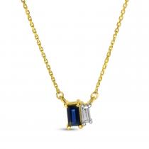 14K Yellow Gold Sapphire and Diamond Baguette Duo Necklace