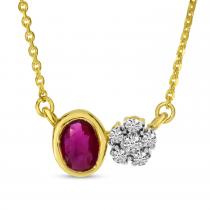 14K Yellow Gold Ruby and Diamond Oval and Round Duo Necklace