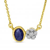 14K Yellow Gold Sapphire and Diamond Oval and Round Duo Necklace