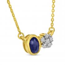 14K Yellow Gold Sapphire and Diamond Oval and Round Duo Necklace