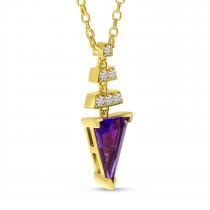 14K Yellow Gold Trillion Amethyst and Diamond Drop Necklace