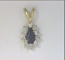 14K Yellow Gold Pear Sapphire and Diamond Pendant