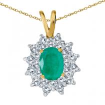 14K Yellow Gold Oval Emerald and Diamond Pendant