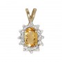 14k Yellow Gold Oval Citrine And Diamond Pendant