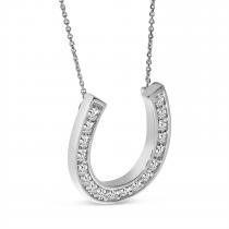 14K White Gold Diamond Horseshoe Necklace