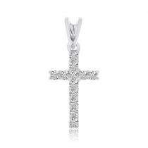 14K White Gold Diamond Cross Pendant