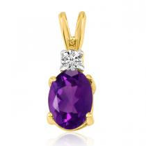 14K Yellow Gold Oval Amethyst & Diamond Pendant