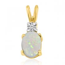 14K Yellow Gold Oval Opal & Diamond Pendant