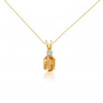 14K Yellow Gold Oval Citrine & Diamond Pendant