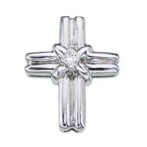 14K White Gold Princess Diamond Cross Pendant