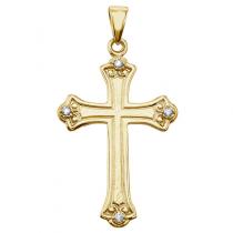 14K Yellow Gold Diamond Cross Pendant