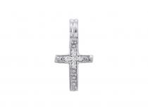 14K White Gold Small Diamond Cross Pendant