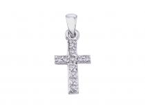 14K White Gold Small Diamond Cross Pendant