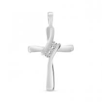 14K White Gold Off Set Diamond Cross Pendant