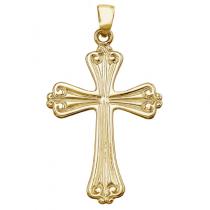 14K Yellow Gold Flower Cross Pendant