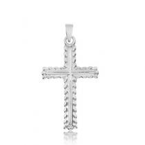 14K White Gold Leaf Cross Pendant