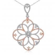 14K Two Tone White and Rose Gold Diamond Fashion Pendant