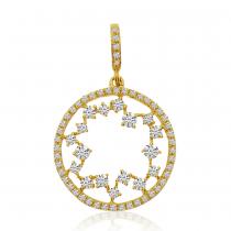 14K Yellow Gold Diamond Starburst Round Fashion Pendant