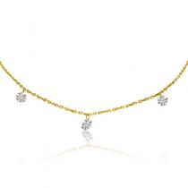 14K Yellow Gold 3 Diamond .55 ct Dashing Diamond 18 inch Cable Chain Necklace