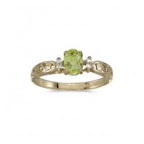 10k Yellow Gold Oval Peridot And Diamond Ring