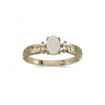 10k Yellow Gold Oval Opal And Diamond Ring