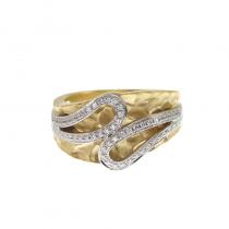 14K Brushed Yellow Gold and Diamond Hammered Fashion Ring