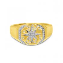 14K Yellow Gold Diamond Starburst Signet Ring