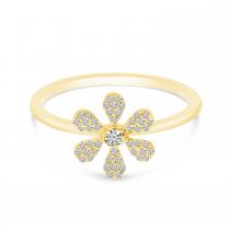 14K Yellow Gold Pave Diamond Flower Ring