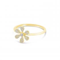 14K Yellow Gold Pave Diamond Flower Ring