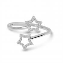 14K White Gold Diamond Star Bypass Ring