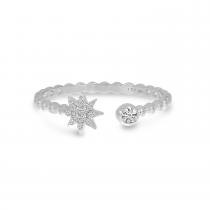 14K White Gold Diamond Starburst Beaded Ring