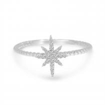 14K White Gold Starburst Twist Band Diamond Ring