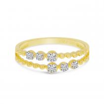 14K Yellow Gold Double Row Diamond Beaded Ring