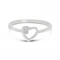 14K White Gold Petite Diamond Heart Ring