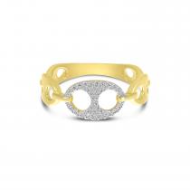 14K Yellow Gold Diamond Double Link Ring