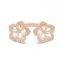 14K Rose Gold Rose Cut Diamond Floral Duo Ring