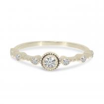 14K White Gold Round Diamond Millgrain Ring