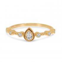 14K Rose Gold Pear Diamond Millgrain Ring