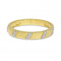 14K Yellow Gold Diamond Striped Brushed Gold Band