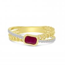 14K Yellow Gold Octagon Ruby and Diamond Ring