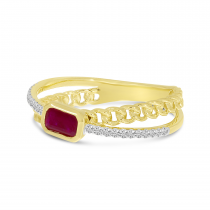 14K Yellow Gold Offcenter Ruby & Diamond Chain Ring