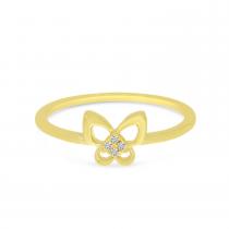 14K Yellow Gold Small Diamond Butterfly Ring