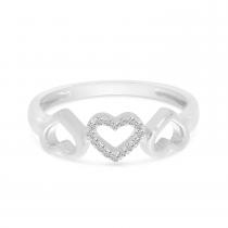 14K White Gold Diamond Triple Heart Ring