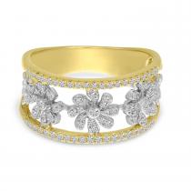 14K Yellow Gold Two-Tone Diamond Floral Band