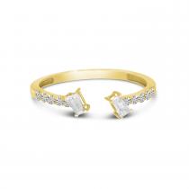 14K Yellow Gold Baguette Diamond Bypass Ring