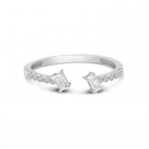 14K White Gold Baguette Diamond Bypass Ring